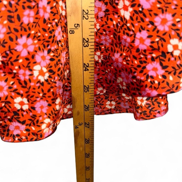 Ann Taylor Red Orange Floral Ruffle Blouse Womens size L - Picture 4 of 8